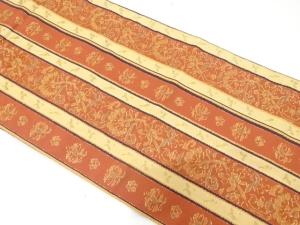 縞に花更紗模様織り出し　名古屋帯